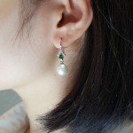 Hoa tai ngọc trai đính đá xanh HTĐX